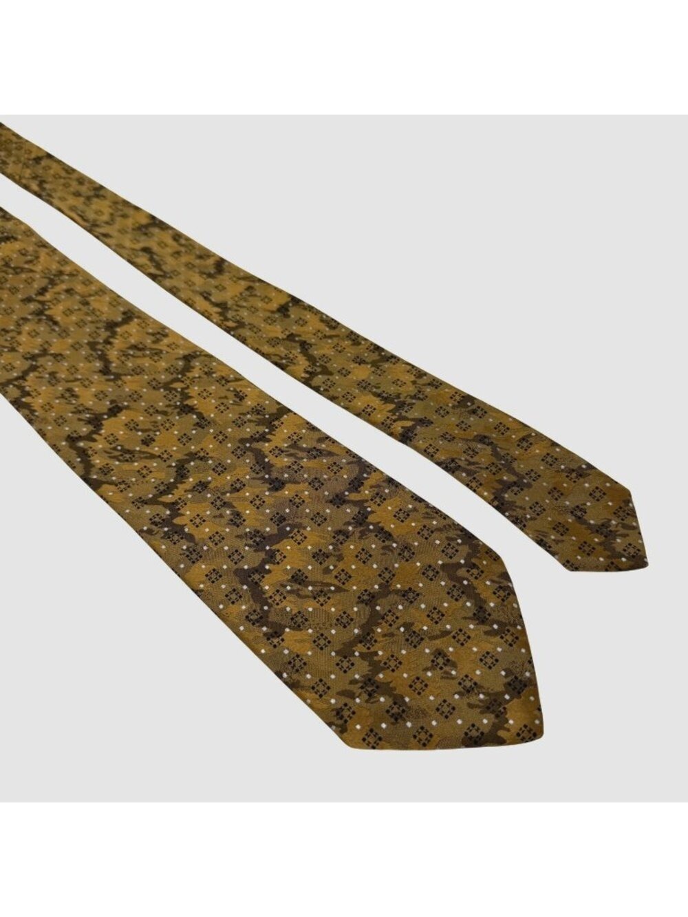 Brioni Silk Woven Tie Geometric Necktie Gold Handmade Italy Jacquard Designer